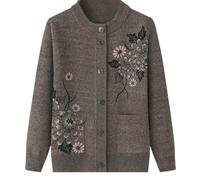 HGJH Senior Ladies Classic Rhinestone Printing Cardigan Middle-Aged and Elderly Knitted Cardigan Old Lady Casual Top Grandma Wear Coat Spring Autumn Mother Wear Warm Sweater,Khaki,M