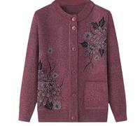 HGJH Senior Ladies Classic Rhinestone Printing Cardigan Middle-Aged And Elderly Knitted Cardigan Old Lady Casual Top Grandma Wear Coat Spring Autumn Mother Wear Warm Sweater,Pink,L