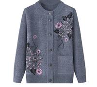 HGJH Senior Ladies Classic Rhinestone Printing Cardigan Middle-Aged And Elderly Knitted Cardigan Old Lady Casual Top Grandma Wear Coat Spring Autumn Mother Wear Warm Sweater,Grey,L