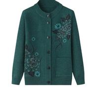 HGJH Senior Ladies Classic Rhinestone Printing Cardigan Middle-Aged And Elderly Knitted Cardigan Old Lady Casual Top Grandma Wear Coat Spring Autumn Mother Wear Warm Sweater,Green,L
