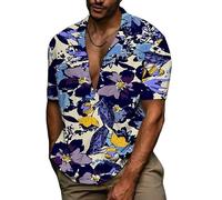 HGJH Short Sleeved Shirts for Men, Casual Summer Shirts Purple Flowers Print Hawaiian Shirt Cuban Collar Short Sleeve Shirt Button Down Top Soft Men Beach Shirt for Men Holiday Surf,Xl