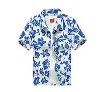 HGJH Summer Hawaiian Shirts, Men'S Shirt Short Sleeve Orchid Leaves Blue Print Hawaiian Shirt Cuban Collar Whithe T-Shirt Button Down Soft Beach Shirt Henley Shirt For Men Boys,3Xl