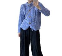 HGJH Womens Cardigan,Women'S Button Down Cardigan Long Sleeve Aran Cable Knit Chunky Cardigan Cropped Bolero Open Front Cardigans Round Neck Sweater Top Short Pullover Streetwear,Blue,L