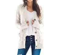 HGJH Womens Cardigan,Women'S Knit Sweater Open Front Cardigan V Neck Solid Color Cable Knitting Single Breasted Cream Cardigan Soft Elegant Autumn Lightweight Jacket For Casual Business,M