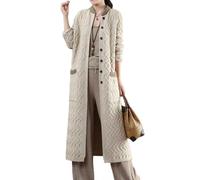 HGJH Women's Long Cardigans,Elegant Oversized Button Open Front Coat Loose Cable Knit Cardigan Sweater Casual Transition Jacket Kimono Cardigan Coat Outwear Autumn Winter,Apricot,XXL