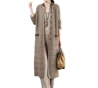 HGJH Women's Long Cardigans,Elegant Oversized Button Open Front Coat Loose Cable Knit Cardigan Sweater Casual Transition Jacket Kimono Cardigan Coat Outwear Autumn Winter,Khaki,L
