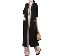 HGJH Women's Long Cardigans,Elegant Oversized Button Open Front Coat Loose Cable Knit Cardigan Sweater Casual Transition Jacket Kimono Cardigan Coat Outwear Autumn Winter,Black,XL
