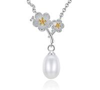 HGJHJJHK Accessories 925 Sterling Silver Necklace for Women Two Color Plum Blossom Pearl Trendy Minimalist Women's Pendant Necklaces Unique Dainty Korean