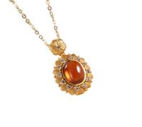 HGJHJJHK Accessories Vintage S925 Necklace for Women Gold Plated Garnet Flowers Handmade Classical Jewelry Women's Pendant Necklaces Charm Gift National Old Craft