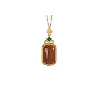 HGJHJJHK Accessories Vintage S925 Necklace for Women Gold Plated Red Agate Geometric Card Handmade Classical Jewelry Women's Pendant Necklaces Charm Gift National Old Craft