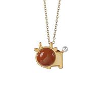 HGJHJJHK Accessories Vintage S925 Necklace for Women Gold Plated Red Agate Pearl Ox Handmade Classical Jewelry Women's Pendant Necklaces Charm Gift National Old Craft