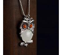 HGJHJJHK Accessories Vintage S925 Necklace for Women White Jade Red Agate Owl Handmade Classical Jewelry Women's Pendant Necklaces Charm Gift National Old Craft