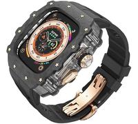 HGJHJJHK Carbon Fiber Clear Watch Case Mod Kit，For Ultra 2 49mm，Luxury Watch Strap+Carbon Fiber Watch Case，For Iwatch Series 9/8/7/6/5/4/SE 45mm 44mm Accessories