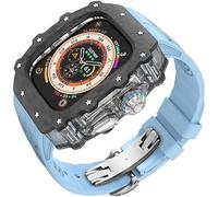 HGJHJJHK Carbon Fiber Clear Watch Case Mod Kit，For Ultra 2 49mm，Luxury Watch Strap+Carbon Fiber Watch Case，For Iwatch Series 9/8/7/6/5/4/SE 45mm 44mm Accessories