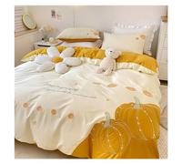 HGJHJJHK Duvet Cover Set 100% Cotton Super Soft & Comfortable Chic Pumpkin Embroidery 4 Piece Home Bedding Set (Color : White, Size : 1.8m bed -200x230cm)