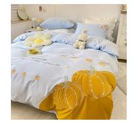 HGJHJJHK Duvet Cover Set 100% Cotton Super Soft & Comfortable Chic Pumpkin Embroidery 4 Piece Home Bedding Set (Color : Blu, Size : 1.5m bed -200x230cm)