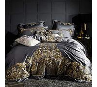 HGJHJJHK Duvet Sets Double,silver Blue White Royal Embroidery 100s Cotton Palace Bedding Set Cover Bed Sheet Queen King Size (Color : F, Size : Queen) (E King)