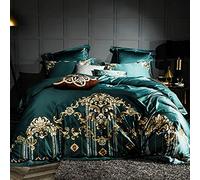HGJHJJHK Duvet Sets Double,silver Blue White Royal Embroidery 100s Cotton Palace Bedding Set Cover Bed Sheet Queen King Size (Color : F, Size : Queen) (A King)