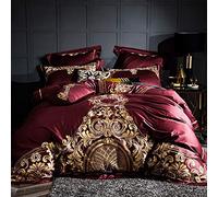 HGJHJJHK Duvet Sets Double,silver Blue White Royal Embroidery 100s Cotton Palace Bedding Set Cover Bed Sheet Queen King Size (Color : F, Size : Queen) (F King)