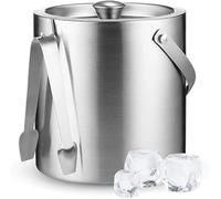 HGJHJJHK High-grade Stainless Steel Ice With Lid And Tongs - 3 Litre Premium Double Walled Metal Ice With Strainer - Easy Carry Handle - Bar Ice For Ice Cubes Beer, A, 15X16CM