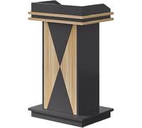 HGJHJJHK Lectern Wooden Church Pulpit Stand Black & Natural, Teachers Classrooms Platform Desk With Storage Compartment, Heavy Duty Speaking Podiums Wedding/school