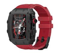 HGJHJJHK Luxury Modification Mod Kit,For Band Case 8 7 45mm Metal Bezel Frame Fluorine Rubber Watch Strap,For IWatch SE 6 5 4 44mm
