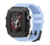 HGJHJJHK Luxury Modification Mod Kit，For Band Case 8 7 45mm Metal Bezel Frame Fluorine Rubber Watch Strap，For IWatch SE 6 5 4 44mm