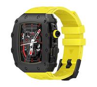 HGJHJJHK Luxury Modification Mod Kit，For Band Case 8 7 45mm Metal Bezel Frame Fluorine Rubber Watch Strap，For IWatch SE 6 5 4 44mm