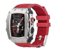 HGJHJJHK Luxury Modification Mod Kit，For Band Case 8 7 45mm Metal Bezel Frame Fluorine Rubber Watch Strap，For IWatch SE 6 5 4 44mm