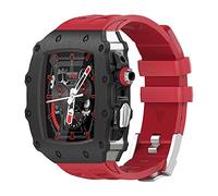 HGJHJJHK Luxury Modification Mod Kit，For Band Case 8 7 45mm Metal Bezel Frame Fluorine Rubber Watch Strap，For IWatch SE 6 5 4 44mm