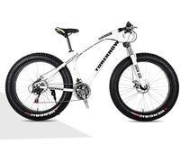 HGJHJJHK Men's And Women's Fat Tire Mountain Bikes,adult Full Suspension Beach Snow Mtb Bicycle,20/24/26 Inche,21-30 Speeds,disc Brakes, White, 24inch/27Speed
