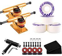 HGJHJJHK Skateboard Truck - Skate Board Standard Trucks 2pcs Skateboard Truck With Skate Wheel Riser Pad Bearing Accessory,Gold-white2