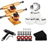 HGJHJJHK Skateboard Truck - Skate Board Standard Trucks 2pcs Skateboard Truck With Skate Wheel Riser Pad Bearing Accessory,Gold-white1