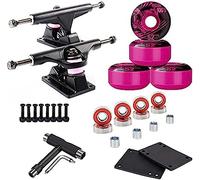 HGJHJJHK Skateboard Truck - Skate Board Standard Trucks 2pcs Skateboard Truck With Skate Wheel Riser Pad Bearing Accessory,Black-rose red