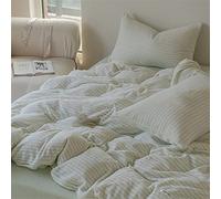 HGJHJJHK Soft Coral Fleece Duvet Cover,Thickening Warm Stripes Pattern 4-Pieces Princess Personality Bedding Set Send Gifts To Family and Friends for The Holidays (green stripes King)