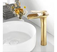 HGJHJJHK Waterfall Taps Bathroom Brushed Gold, Brass, Basin Taps Hot and Cold Water, Waterfall Spout Single Handle Single Hole Bathroom Sink Faucet, Short