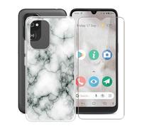 HGJTF Case for Doro 8110 Plus (6.1") with 1 X Tempered Glass Screen Protector, Slim Clear TPU Bumper Shell, Soft Silicone Shockproof X Anti-Yellow Phone Cover for Doro 8110 Plus - Marble