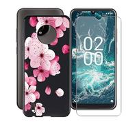 HGJTF Mobile Phone Case for Nokia C200 (6.1 Inches) + 1 Piece Screen Protector Black Soft Silicone TPU Bumper Scratch-Resistant Cover Protective Cover + Tempered Glass Film for Nokia C200 - WM113