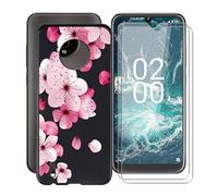 HGJTF Mobile Phone Case for Nokia C200 (6.1 Inches) + 2 Pieces Screen Protector Tempered Glass Film + Black Soft Silicone TPU Bumper Scratch-Resistant Cover Protective Case for Nokia C200 - WM113