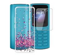 HGJTF Phone Case for Nokia 105 4G 2023 (1.8") with 1 X Tempered Glass Screen Protector, Slim Clear Shockproof X Anti-Scratch Soft TPU Gel Cover for Nokia 105 4G 2023 - Red Heart