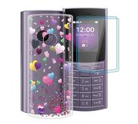 HGJTF Phone Case for Nokia 110 4G 2023 (1.8") with 2 X Tempered Glass Screen Protector, [Anti-Yellow X Shockproof] Clear Soft TPU Bumper Cover for Nokia 110 4G 2023 - Pink Balloon