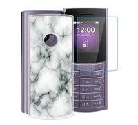 HGJTF Phone Case + Screen Protector for Nokia 110 4G 2023 (1.8"), Ultra Thin Shockproof Soft Silicone Clear Cover for Nokia 110 4G 2023 Case with Tempered Glass - Marble