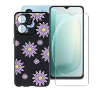 HGJTFANY Case for Blackview Wave 9C (6.56"), with [1 X Tempered Glass Screen Protector], Soft Silicone Protective Shell, Shockproof Bumper Black Phone Case for Blackview Wave 9C - Purple flower