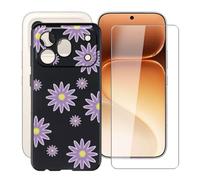 HGJTFANY Case for Honor 600 Pro (6.57"), with [1 X Tempered Glass Screen Protector], Soft Silicone Protective Shell, Shockproof Bumper Black Phone Case for Honor 600 Pro - Purple flower