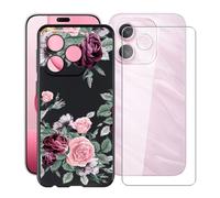 HGJTFANY Case for Honor X80i (6.60"), with [1 X Tempered Glass Screen Protector], Soft Silicone Protective Shell, Shockproof Bumper Black Phone Case for Honor X80i - Red rose