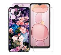 HGJTFANY Case for Oukitel C3 (6.52"), with [1 X Tempered Glass Screen Protector], Soft Silicone Protective Shell, Shockproof Bumper Black Phone Case for Oukitel C3 - Flower wall