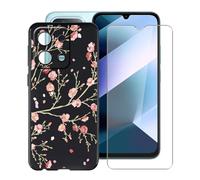 HGJTFANY Case for Xiaomi Poco C85 (6.90"), with [1 X Tempered Glass Screen Protector], Soft Silicone Protective Shell, Shockproof Bumper Black Phone Case for Xiaomi Poco C85 - Camellia