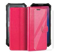 HGJTFANY Flip Case for Doogee V50 Pro Screen Protector - RosRed Pink