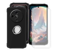 HGJTFANY Phone Case for Doogee Fire 6 Power (6.52") with 2 X Protective Film, 360° Cell Phone Metal Ring Holder, Ultra-Thin Black Soft TPU Bumper Shockproof Cover for Doogee Fire 6 Power