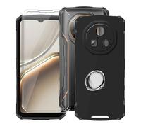 HGJTFANY Phone Case for Doogee Fire 7 (6.60") with 2 X Protective Film, 360° Cell Phone Metal Ring Holder, Ultra-Thin Black Soft TPU Bumper Shockproof Cover for Doogee Fire 7